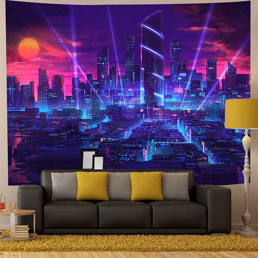 vintage tapestry 街 Amazon.com: Aidatain Punk Cityscape Tapestry - Neon Street